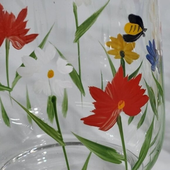 3 Hand Painted Glass Tumblers Candle Holders With Floral and Bee Designs Vintage - Picture 12 of 12